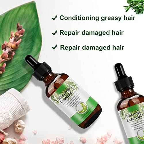 2 Pack Rosemary Oil for Hair Growth, Natural Essential oil with Aromatic Experience, Organic Pure Rosemary Essential Oil for Beard Growth, Eyelash Care, Nourishes the Scalp, Skin Care