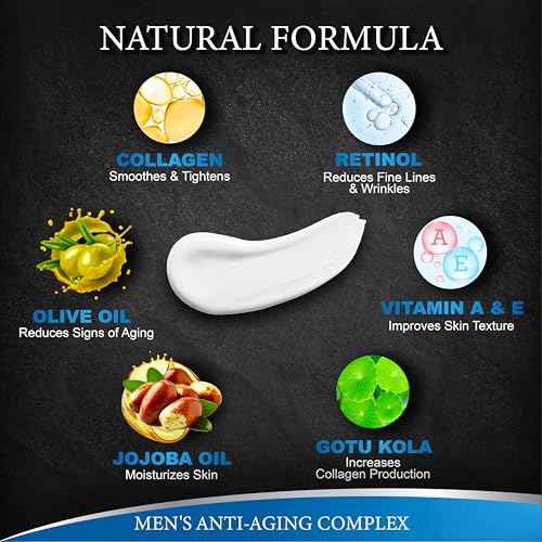 Mens Face Moisturizer Cream - Anti Aging & Wrinkle for Men with Collagen, Retinol, Vitamins E, Jojoba Oil - Face Lotion - Age Facial Skin Care - Eye Wrinkle - Day & Night - 4 oz