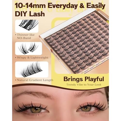 TOOCHUNAG Natural Lash Clusters Fairy Eyelashes Extensions 10/12/14mm Manga Lashes Clusters C Curve Wispy False Eyelash Clusters with Thin Band DIY Individual Lash Extension
