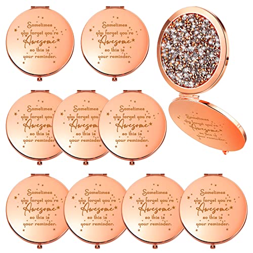 Roowest 10 Pcs Inspirational Compact Mirror Bulk Womens History Month Gifts You're Awesome Reminder Appreciation Gifts for Employee Coworker Friend Sisterhood Birthday Pocket Mirrors (Rose Gold)