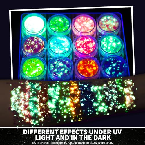 Teenitor Glow in The Dark Glitter Gel - 12 Colors UV Body Glitter