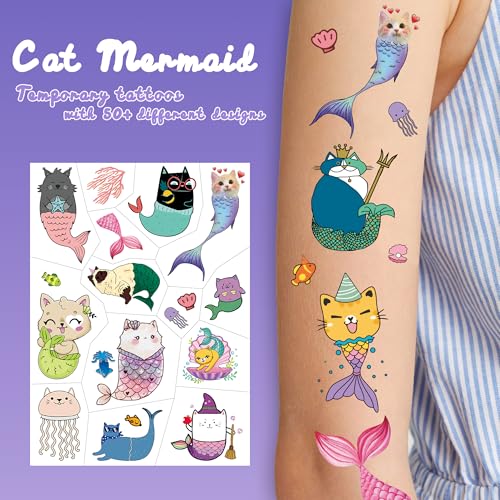 55 Mermaid & Cat Temporary Tattoos - Waterproof Party Favors