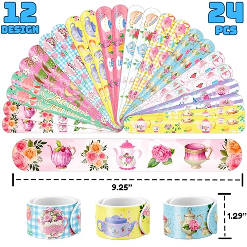 Floral Tea Party Favors Bundle - 48 Tattoos & 24 Slap Bracelets