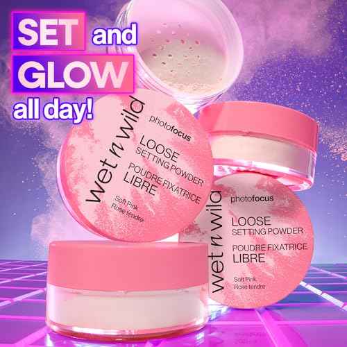 wet n wild Photo Focus Loose Setting Powder, Lightweight Silky Formula, Radiant Tint for a Luminous Glow, Blurring & Oil-Control Finish, Long-Lasting Makeup Setting Powder, Cruelty-Free - Soft Pink