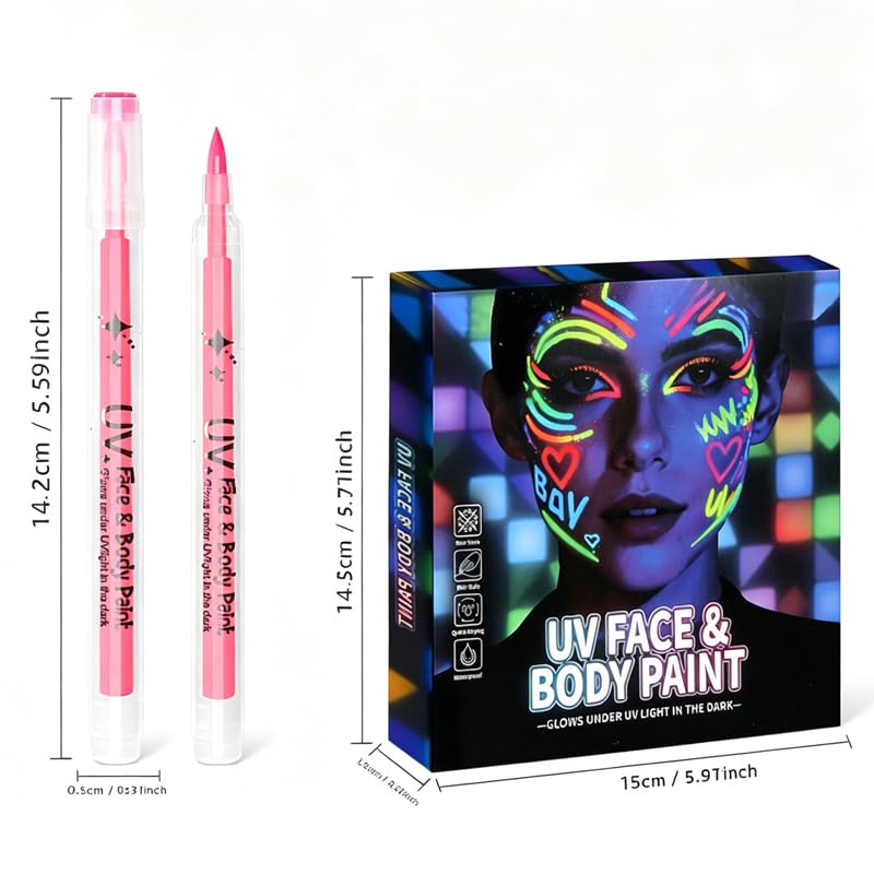 12-Color UV Glow Face & Body Paint Markers - Neon Black Light