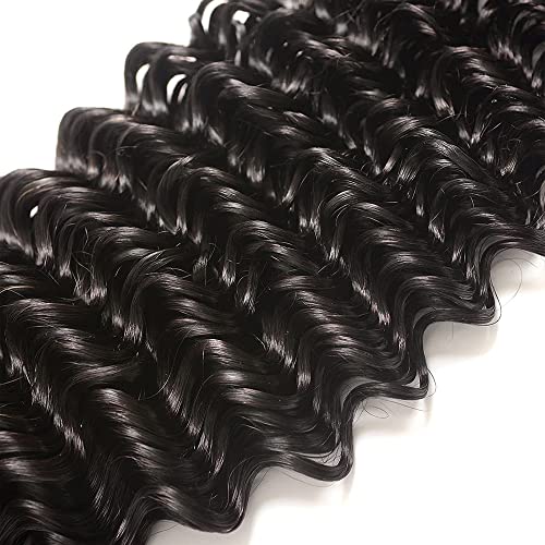 WuvuSnm Black #1BDP Deep Wave Human Hair Bundles 14-18 Inch Brazilian Natural Black