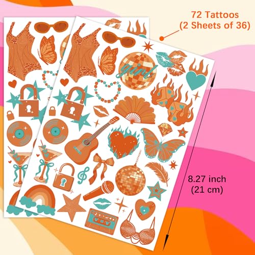 Orange Showgirl Temporary Tattoos - 2 PCS Iridescent Showgirl Body Stickers for Bachelorette, Girls¡¯ Night, Birthday, Showgirl Theme Decorations