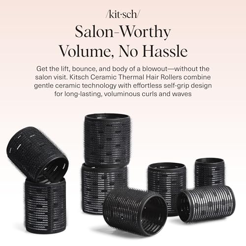 Kitsch Self-Grip Ceramic Hair Rollers Set for Heatless Curls, 8 Pack