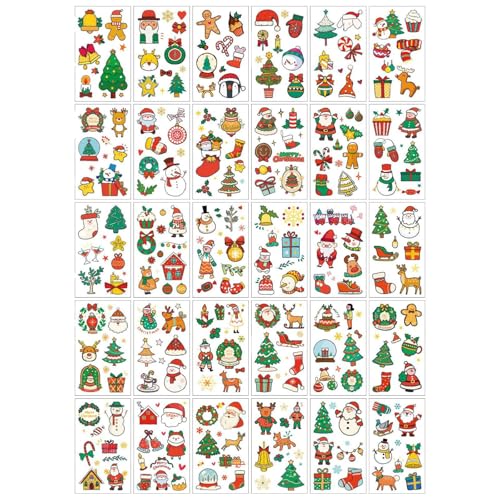 30 Sheets Christmas Temporary Tattoos for Kids
