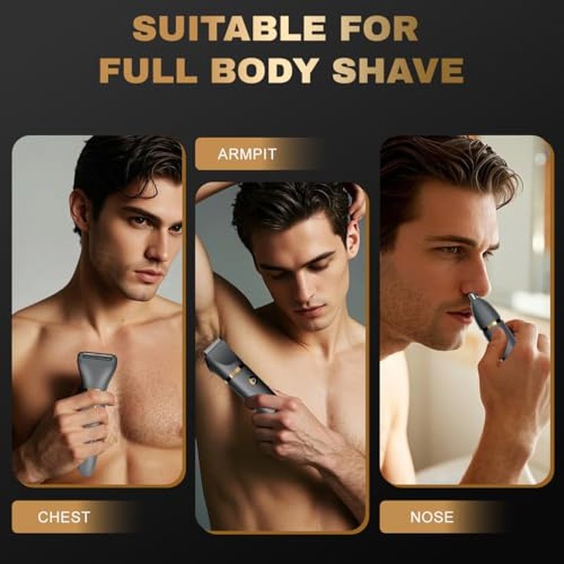 3-in-1 Body Hair Trimmer & Ball Shaver for Men - Titanium Blades, IPX7 Waterproof