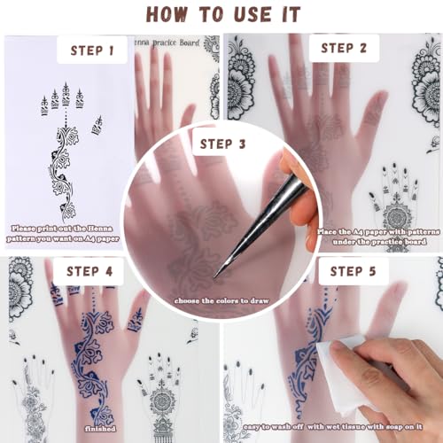 Henna Tattoo Practice Board 2-Pack A4 Dual Skin Tone