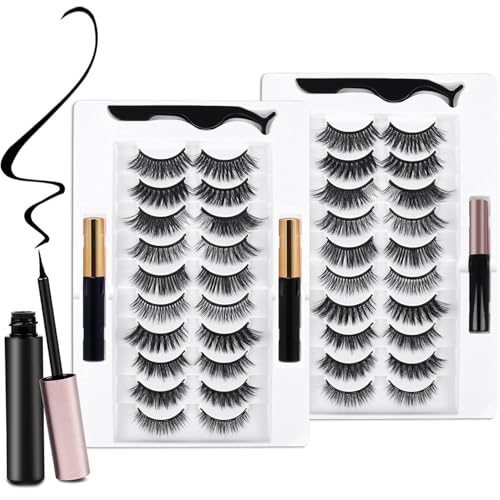 20 Kinds of 3D 5D Magnetic Eyelash Kit with Different Density, Magnetic Eyelashes with 4 Eyelash Glue and 2 Tweezers, for Women and Girls Natural Look No Glue Needed