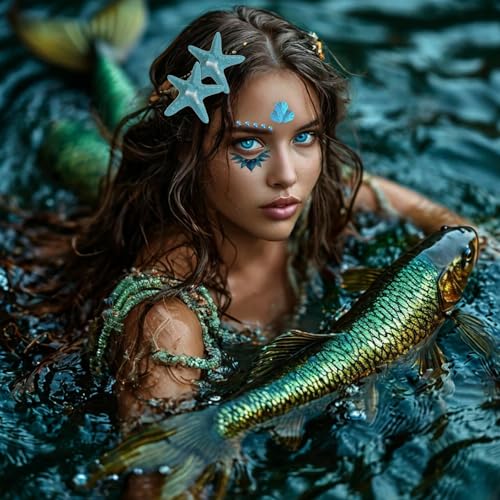 Mermaid Tattoo Stickers & Starfish Hair Clips Set - 19 Pcs