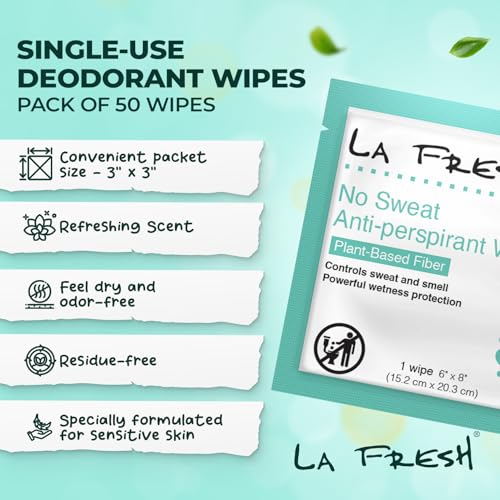 Travel Antiperspirant Body Wipes - 50 Individually Wrapped Deodorant Wipes