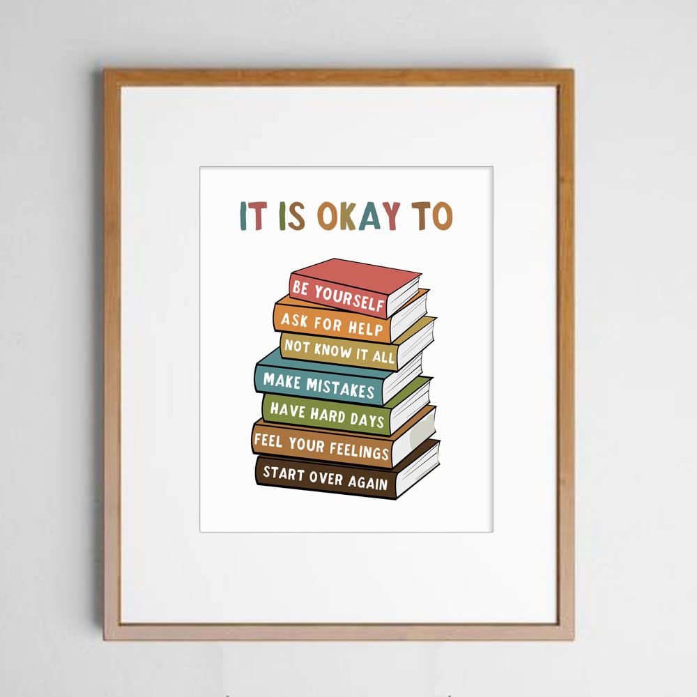 It Is Okay To Feel, Boho Classroom Decor, My Feelings, Classroom Poster, Educational Wall Art, Be Yourself, Playroom Wall Art Decor, School Counselor, Therapy Office Decor (11x14 INCH-Framed)