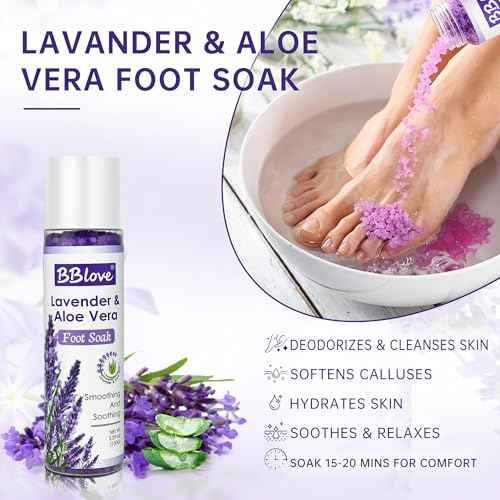 Lavender Foot Soak Set - Moisturizing Gel Socks, Foot File,Salt, Scrub, Foot Cream-5-in-1 Spa Care Kit & Cracked Heel Treatment, Exfoliating Dead Skin Repair Care Gift Set for Him and Her