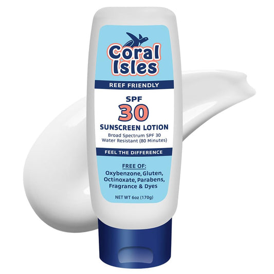 Coral Isles Sunscreen SPF 30 | Hawaii Compliant as Reef Safe | Octinoxate & Oxybenzone Free | Broad Spectrum UVA/UVB Protection | Water Resistant 80 Min. | Fragrance Free | 6 Fl Oz (Pack of 1))