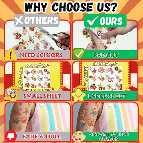 96 Circus Temporary Tattoos - Carnival Party Favors