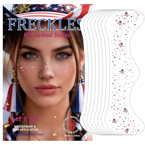 8-Pc Red White Blue Glitter Freckles Face Tattoos
