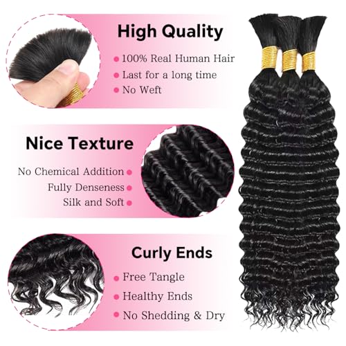 AKONSOUL 22" Deep Wave Braiding Hair Bundle - 3 Pack
