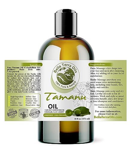 Bella Terra Oils - Organic Tamanu Oil 16oz - Experience Nature's Elixir, Abounding with Nutrients & Vitamins, Superior Choice for Radiant Skin