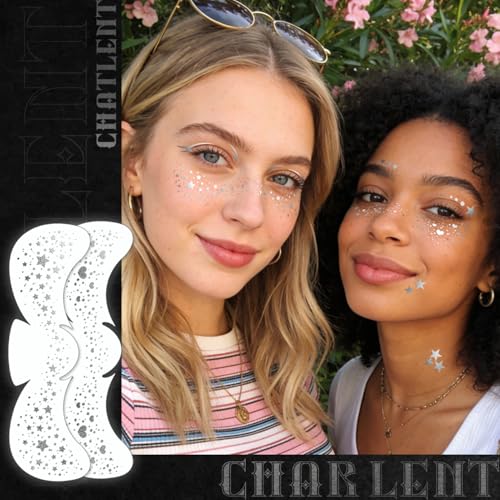 36PCS Glitter Freckles Face Tattoos | 18 Sheets Silver Sparkle Freckles Temporary Makeup Patches for Women Parties, Festivals,Daily Makeup Accessories