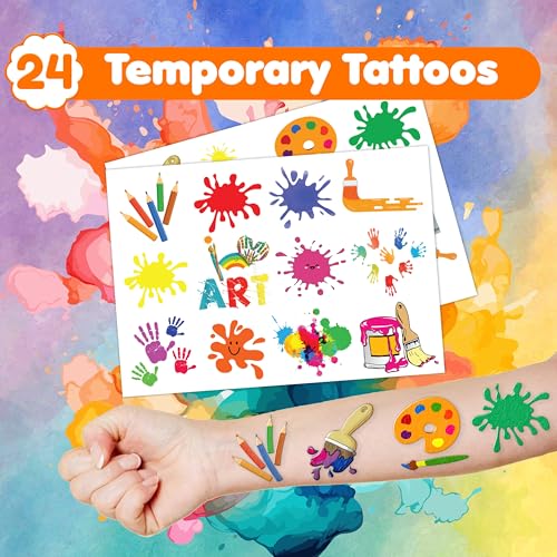72-Piece Art Party Favors - 48 Tattoos & 24 Slap Bracelets