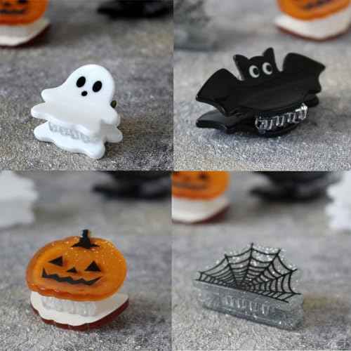 Mini Halloween Hair Claw Clips for Girls Pumpkin Ghost Bat Spider Web Designs Hair Clips Cute Halloween Hair Accessories
