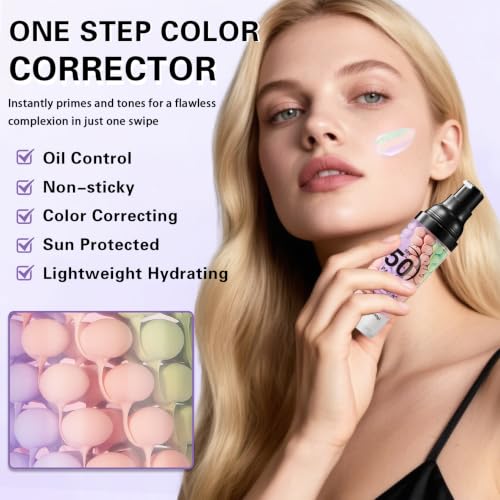 2-Pack Color Correcting Face Primer with SPF 50 - Purple Pink Green | Hydrating & Long-Lasting Makeup Base