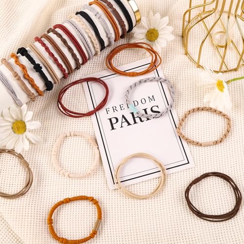 DIYDEC 32PCS Boho Hair Bracelets for Women Elastic Bracelets Hair Ties No Damage Hair Bands for Girls Thick Thin Long Curly Hair Accessories(A Style)