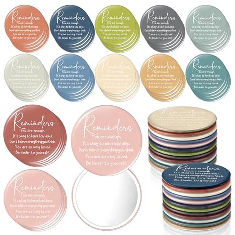 48 Pcs Mental Health Awareness Gifts Bulk Therapists Colored Compact Pocket Mirrors Positive Affirmation Gifts for Women Ladies Teacher Staff Coworker Employee Appreciation Gift (Classic)