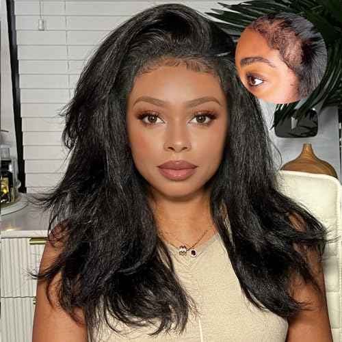 4C Edge Kinky Straight Human Hair Wigs 13x6 HD Lace Front Wigs Human Hair 250% Density Wig With Curly Edges Baby Hair For Black Women Natural Color 22 Inch