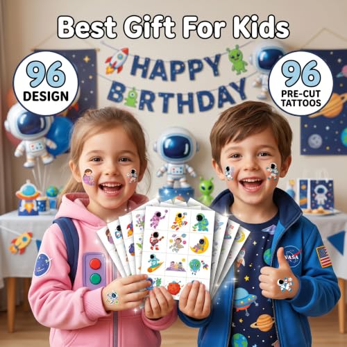 96 Pre-Cut Space Temporary Tattoos for Kids