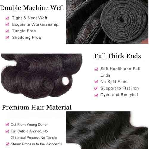 Body Wave Human Hair Bundles Brazilian Virgin Body Wave Bundles Unprocessed Weave Human Hair 3 Bundles Natural Black Color Hair Extensions for Black Women