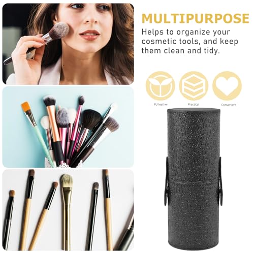Lurrose Makeup Brush Cup Holder with Lid Portable Cosmetic Tool Storage Canister 7.08X2.55X7.08In for Home and Travel Anti-Slip Elegant Design