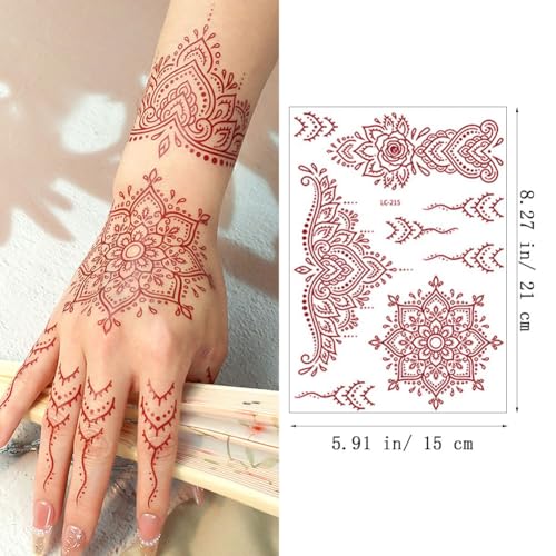 12pcs Brown Henna Temporary Tattoo Stickers, Waterproof Lace