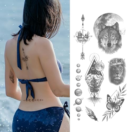 Temporary Tattoos Lion and Wolf - 3 Sheets Waterproof