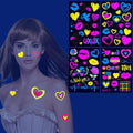 Glow in the Dark Heart Temporary Tattoos - Waterproof Neon