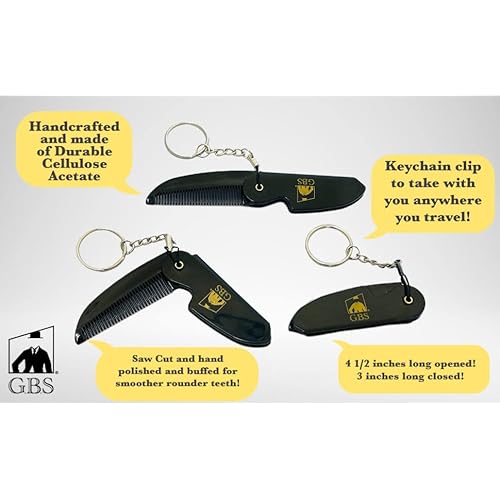 GENTS Mustache and Beard Styling Comb, pocket sized (Keychain Folding Beard Comb, 3 Pack)