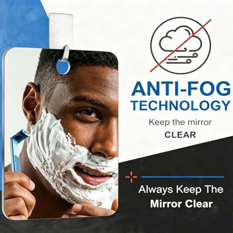 Fogless Shower Mirror for Shaving – 9.4"x7.4" Shatterproof with Hook