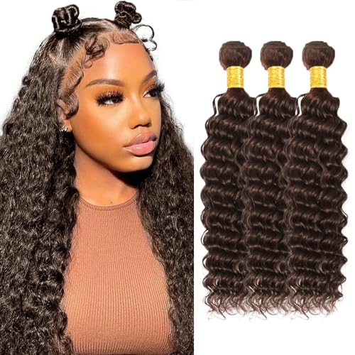 WuvuSnm #4 Deep Wave Human Hair Bundles - Chocolate Brown, 16-20 inch