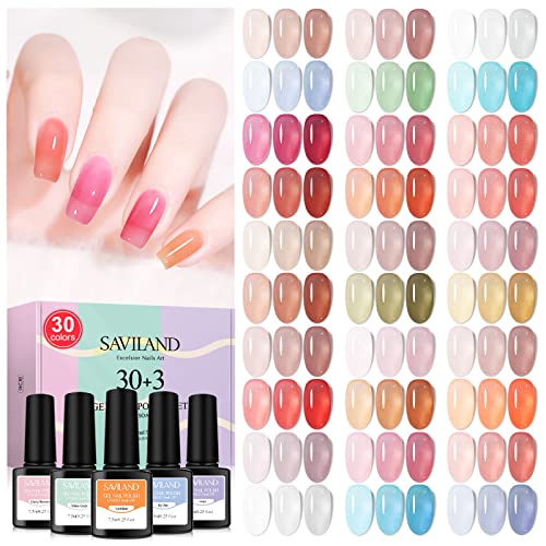 SAVILAND 33PCS Gel Nail Polish Set, Nudes Brown Pink Christmas Colors Gel Polish Set Soak Off U V LED Gel with Base & Glossy/Matte Top Gel Nail Supplies Nail Art Starter Kit Holiday Gifts for Women