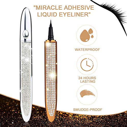 Liquid Eyeliner Pen Waterproof, Magic Self-adhesive Long-Lasting Eyelash Glue Pen, Magnetic Eyeliner, No Blooming Quick Drying Magnetic Eye Liner Black Pack of 2