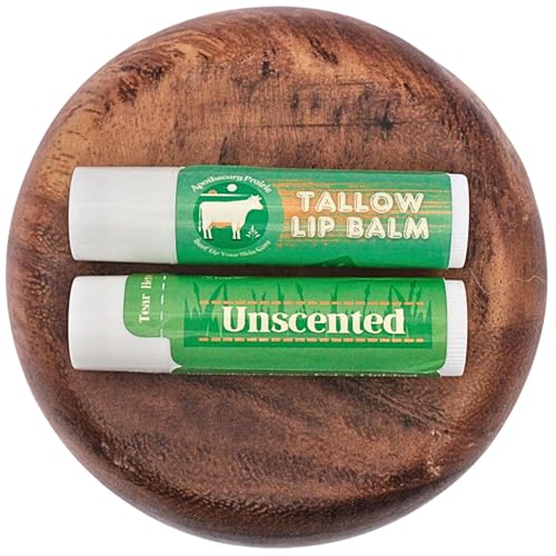 Grass-Fed Tallow Lip Balm with Organic Beeswax - Crafted With Only 2 Ingredients To Lock In Soothing Moisture (Unscented) - 2 Pack