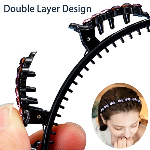 5-Piece Flower Crystal Hair Bands Set for Women - Double Layer Headbands