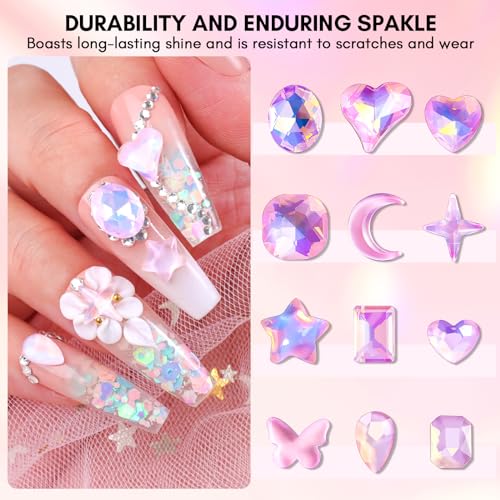 Makartt Nail Charms Rhinestone Glue Kit 15ml Gel Nail Glue with 100PCS Pink Rhinestone Gems 3D Nail Art Decor with Tweezer Acrylic Nail Supply for Nail Techs DIY Nail Decorations Gift