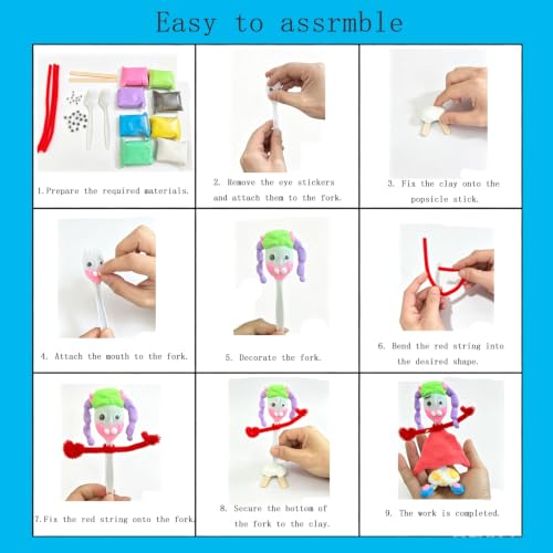 Creative Craft Set with Air Dry Clay, Sporks, Pipe Cleaners & Eyes for Kids & Adults