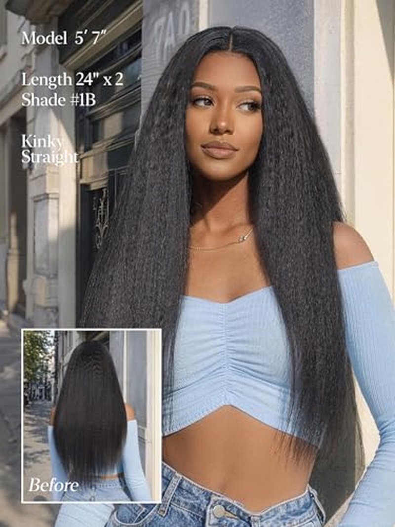 LUVME Seamless Kinky Straight Clip-In Hair Extensions - 16 Inch, 100g