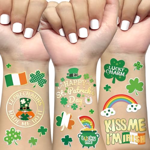 St Patrick's Day Temporary Tattoos - 54 Glitter Shamrock Designs