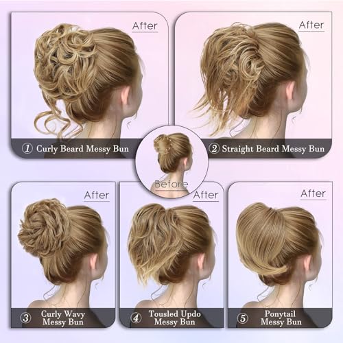 HSLHDI Messy Hair Bun Hair Piece for Women Short Bun Tousled Synthetic Elastic Scrunchies Hairpiece for Women Girls (1-5pcs, 8#-Medium Chestnut Brown)…